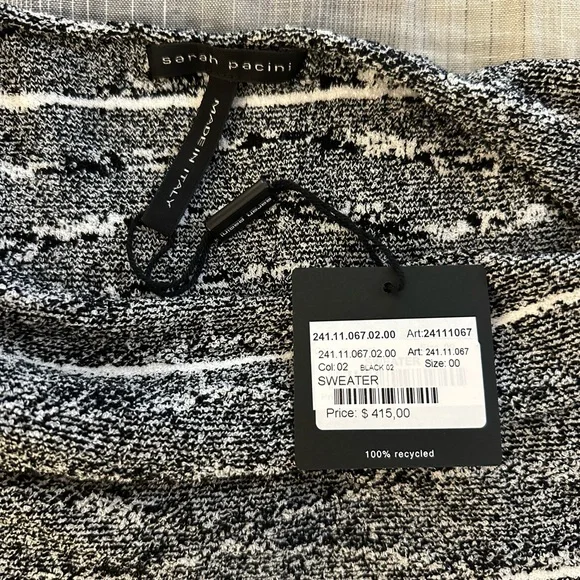 Sarah Pacini Black and Gray Striped Muscle Tee